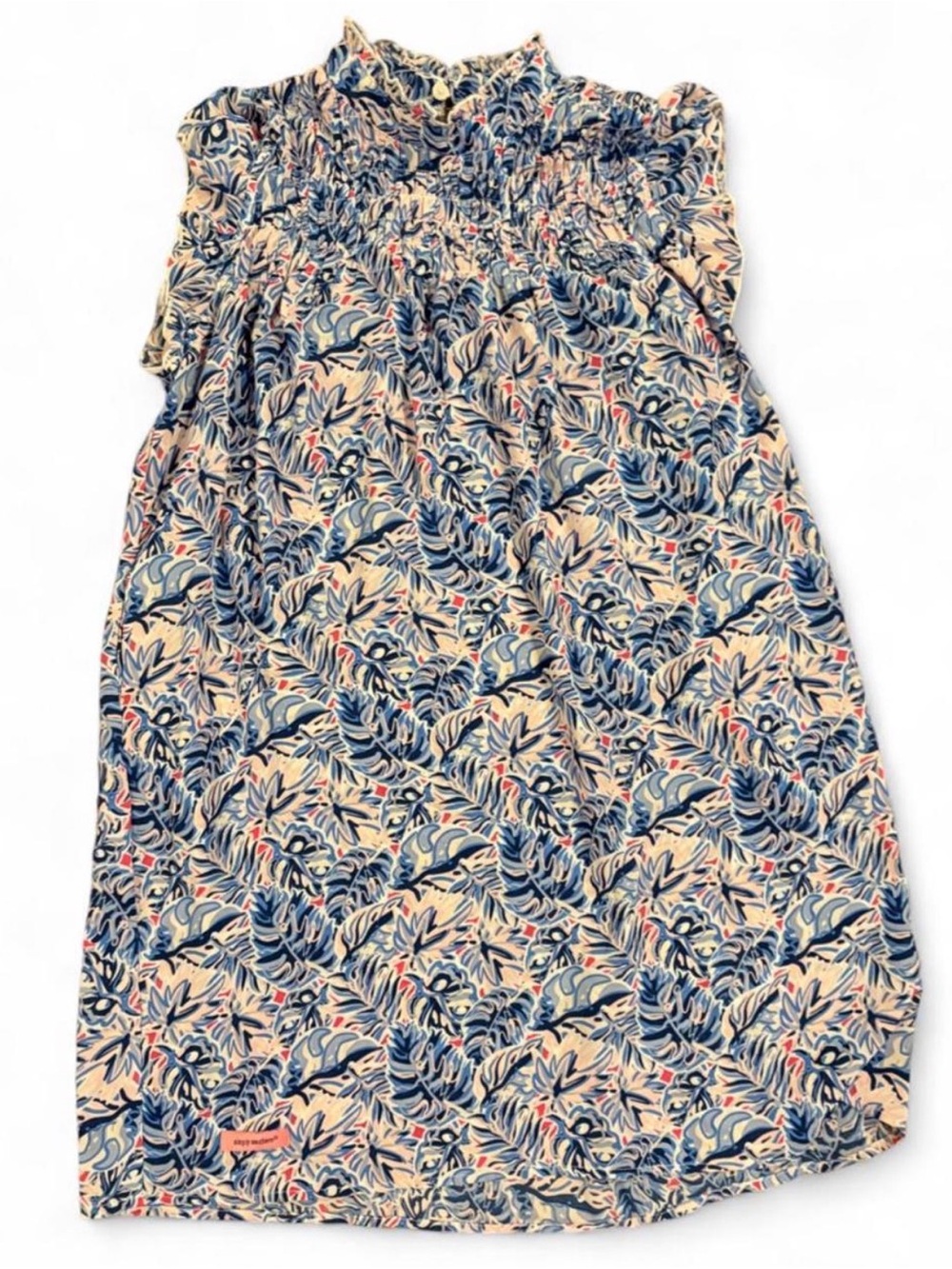Simply Southern Youth M Tropical Floral Smocked Ruffle Sleeveless Dress